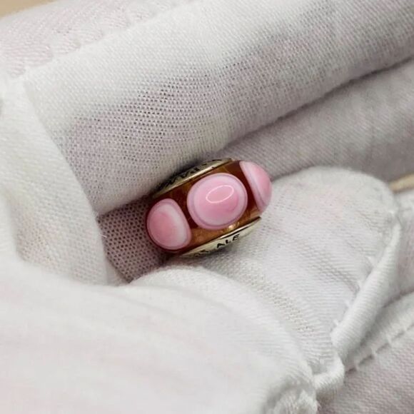 Pandora 790911 Sterling Silver Pink Stepping Stones Murano Glass Charm - Picture 5 of 7